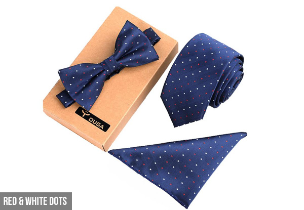 Three-Piece Tie, Bow Tie & Pocket Square Set - Nine Styles Available
