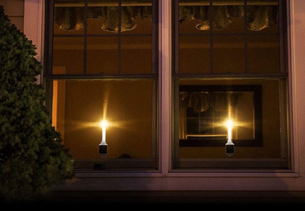 Two-Pack Solar Powered Flickering Candle Window Lights