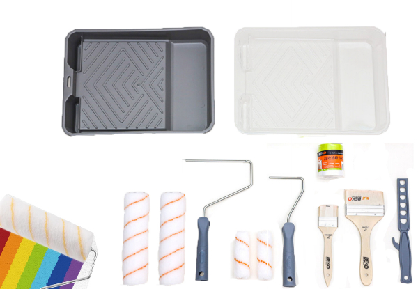 DIY Foam Paint Roller Kit incl. Paint Tray, Rollers, Brushes & Stirrer