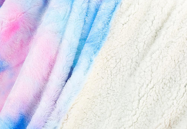 Ombre Blue Purple Soft Faux Fur Plush Blanket - Two Sizes Available