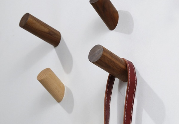 Three-Pack Wall Mounted Wooden Hooks - Two Colours Available & Option for Six-Pack