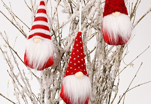 Three-Pack of Faceless Gnome Christmas Tree Decorations - Three Colours Available