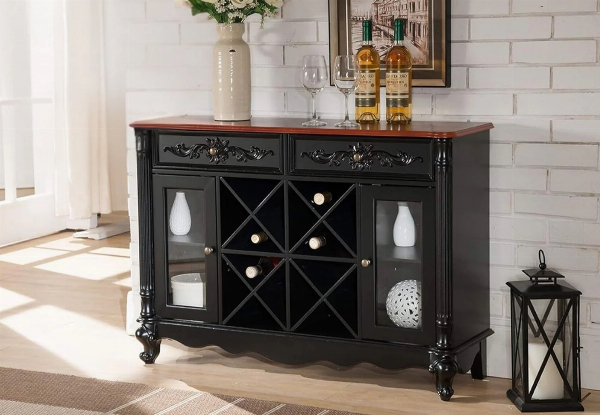 Buffet Server Table with Wine Rack