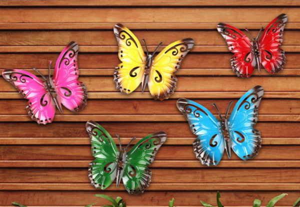 Five-Piece Colourful Metal Butterfly Wall Decor Set - Option for Two Sets