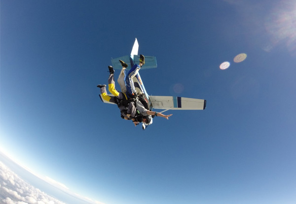 13,000-Feet Tandem Skydive Package with Views of NZ's Biggest City & Beyond incl. a Voucher Towards Photo or Video or Combo - Options for 9,000 & 7,500 Feet & Two People - Valid from 1st Jan 2022