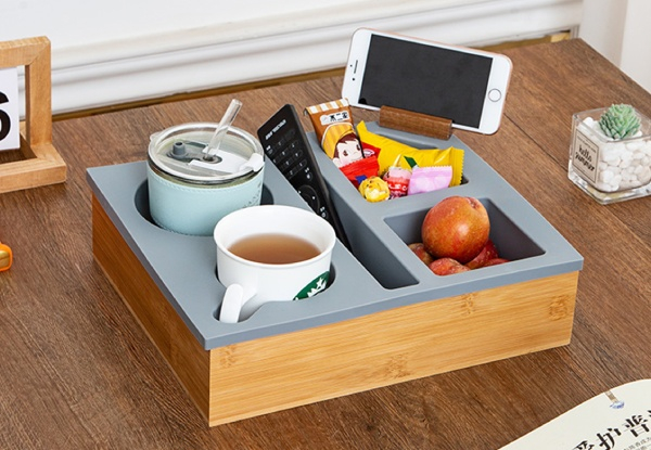 Couch Cup Holder Tray with Rotatable Phone Holder - Two Colours Available