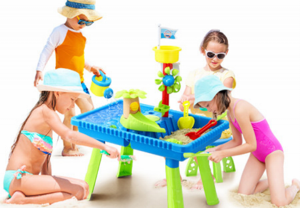 Kids Two-Compartment Sandpit Playset with Chair