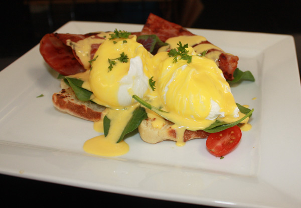 Two Egg Benedicts - Options for Spinach or Bacon - Valid Monday to Saturday