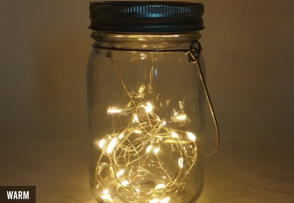 Solar LED Mason Jar Decorative Fairy Light - Three Colours Available