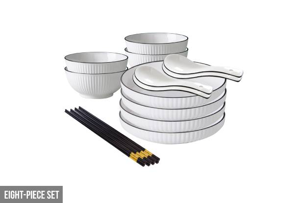 Four-Piece Japanese Style Ceramic Dinnerware Set - Options for up to Eight-Piece Set