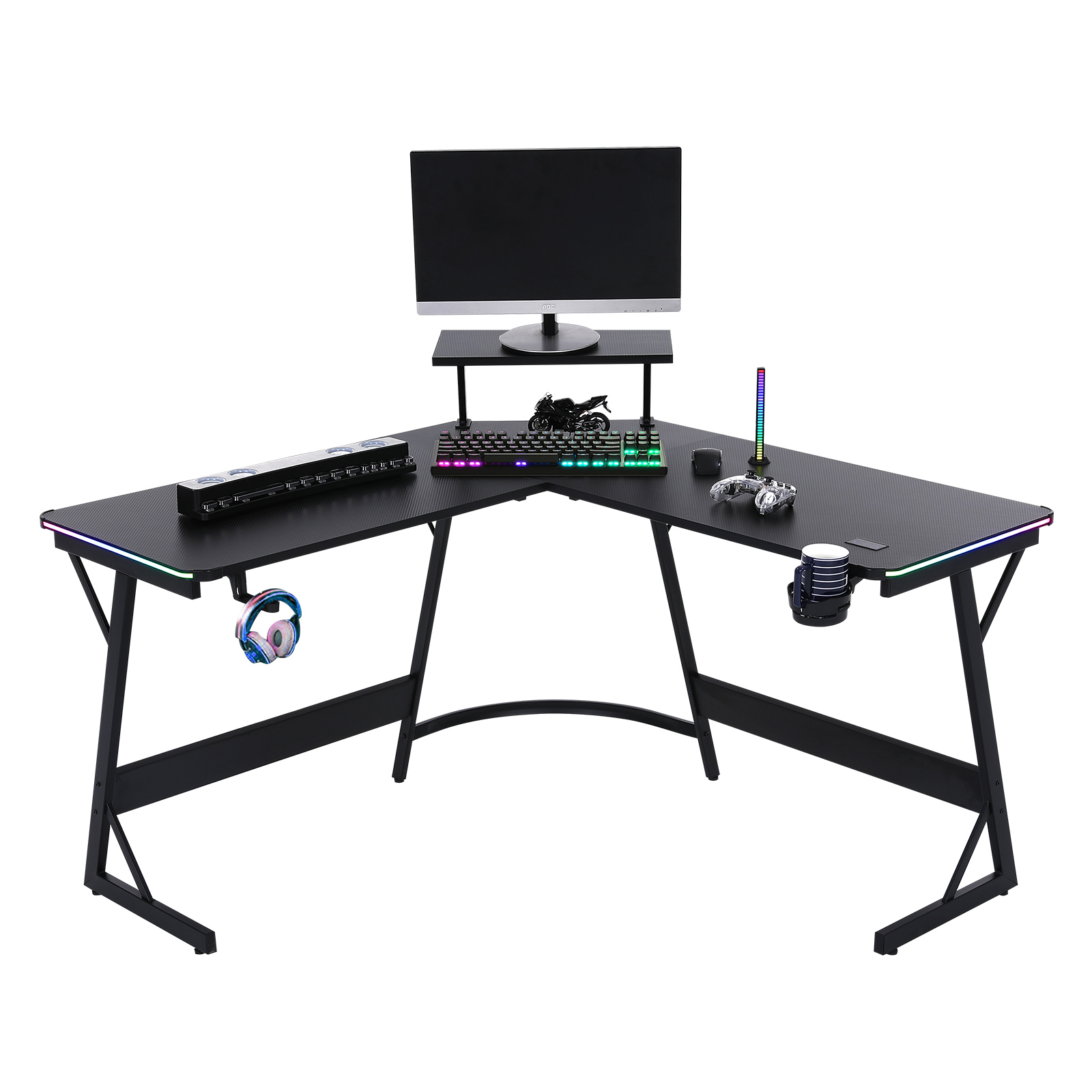 L-Shaped LED RGB Gaming Desk with Wireless Charger - Three Colours Available