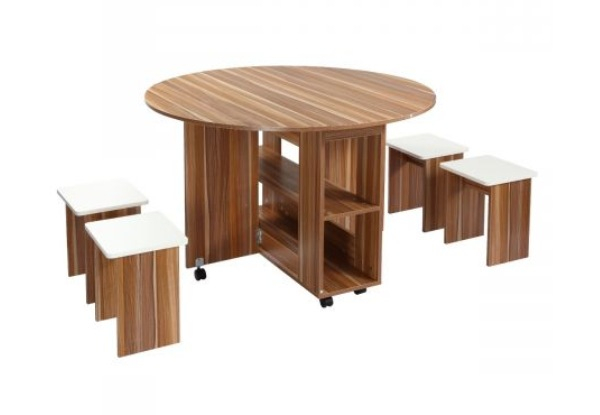 Five-Piece Wooden Folding Dining Table Set - Two Colours Available