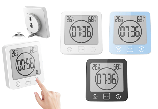 Digital Bathroom Shower Clock with Temperature & Humidity Gauge - Available in Three Colours & Option for Two-Pack