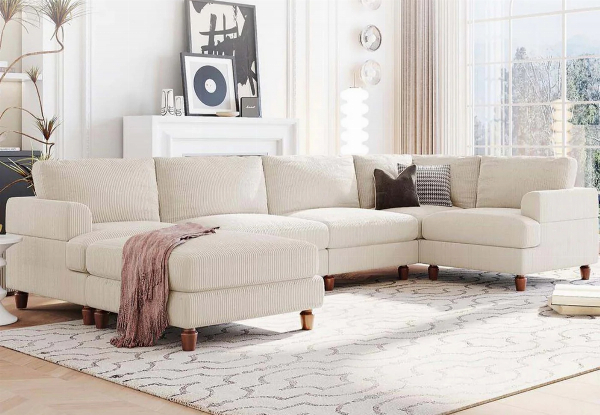 Sondra Corduroy Combination Sofa Set with Movable Ottoman - Available in Two Colours
