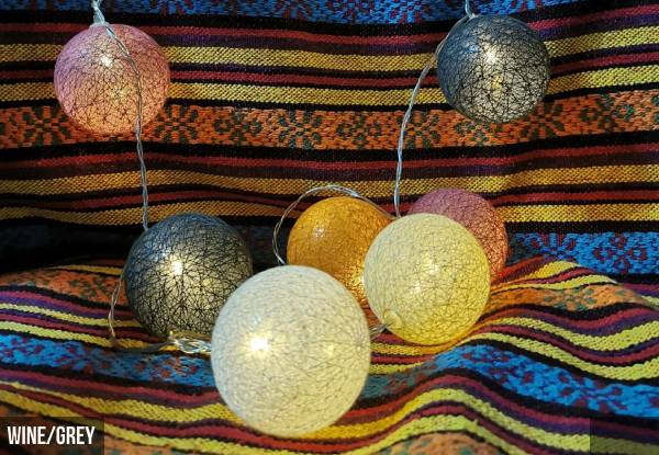 3M 20-LED Cotton Ball String Light - Four Colours Available