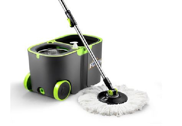 360 Degree Spin Rotating Mop & Bucket Set with Wheels & Four Microfiber Mop Heads