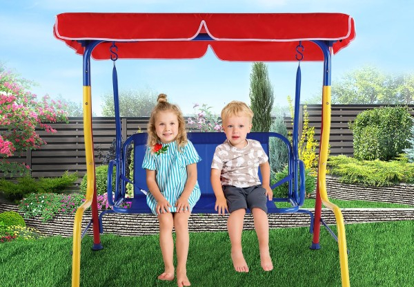 Kids Two-Seater Swing Chair with Canopy - Two Styles Available