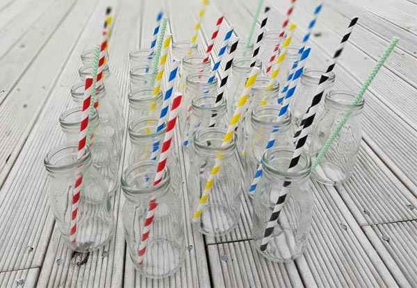 25-Piece Glass Drinking Bottles & Paper Straw Set