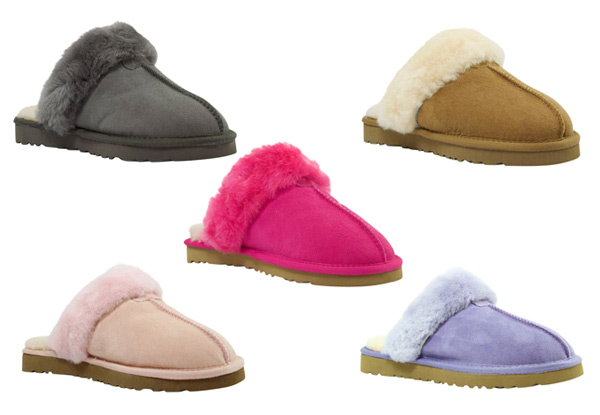 Auzland Women's 'Anne' Classic Fur Trim Sheepskin UGG Scuffs - Five Colours Available