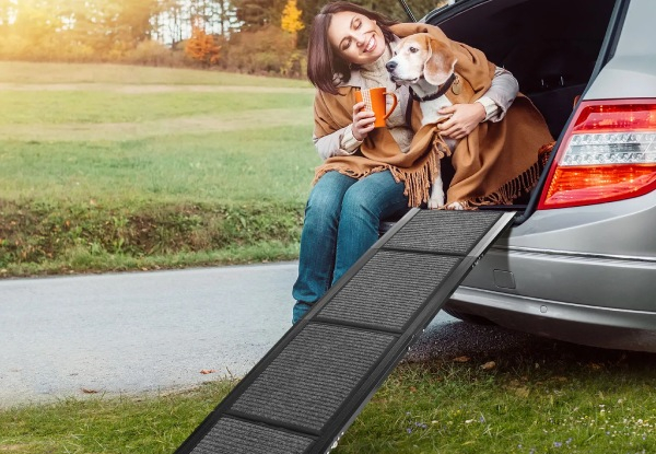 Petscene 160cm Folding Dog Ramp with Non-slip Rug Surface