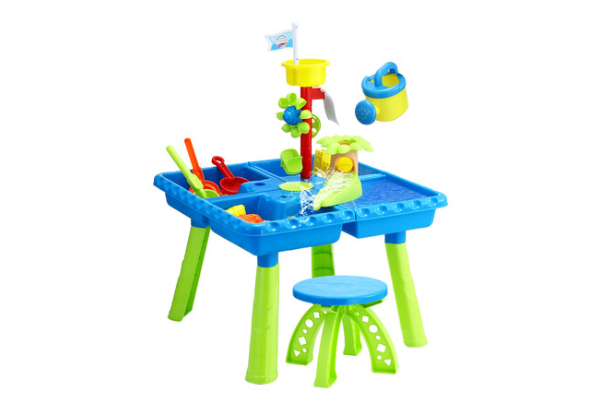 Kids Four-Compartment Sandpit Playset with Chair