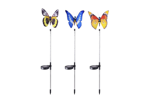 Three-Pack of LED Solar-Powered Butterfly Lights