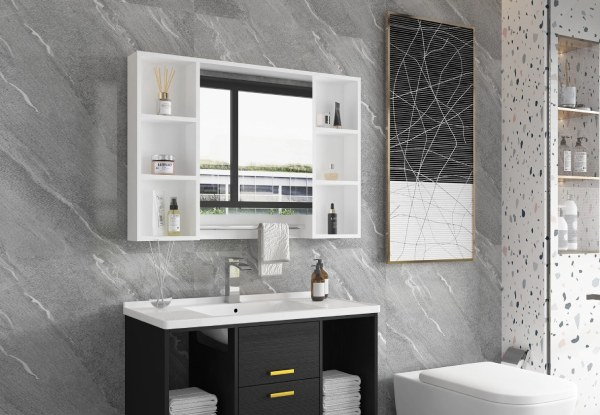 Bathroom Mirror Cabinet with Six-Compartments