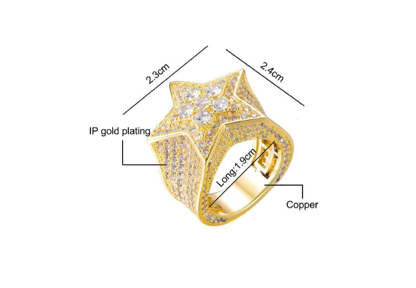 Iced Out Star Copper Zircon Ring - Two Colours & Four Sizes Available