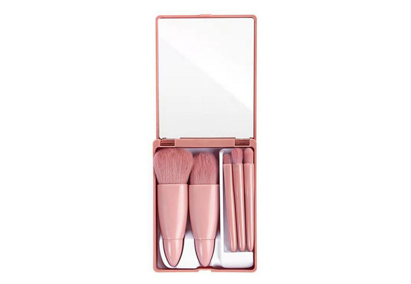 Five-Piece Portable Makeup Brushes Set with Mirror - Option for Two
