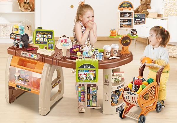 65-Piece Kids Supermarket Toy Set with Trolley