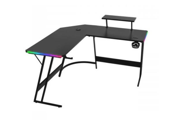 130cm L-Shaped LED Gaming Desk Computer Office Workstation with Wireless Charger