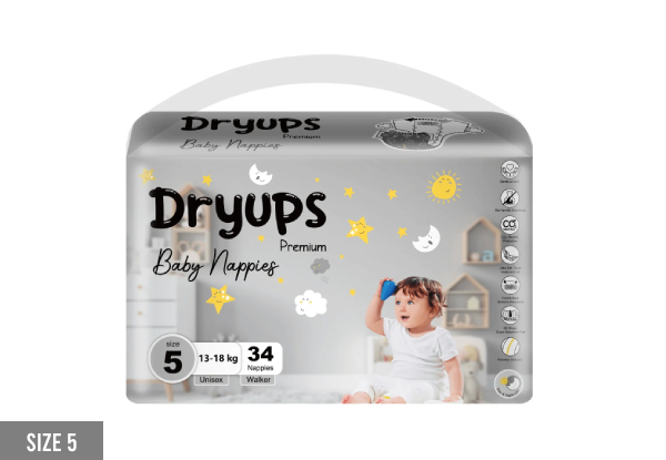 Dryups Premium Unisex Disposable Nappies - Seven Sizes Available