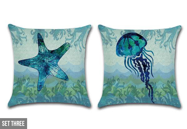 Two-Pack Ocean Printed Linen Cushion Cover - Three Styles Available