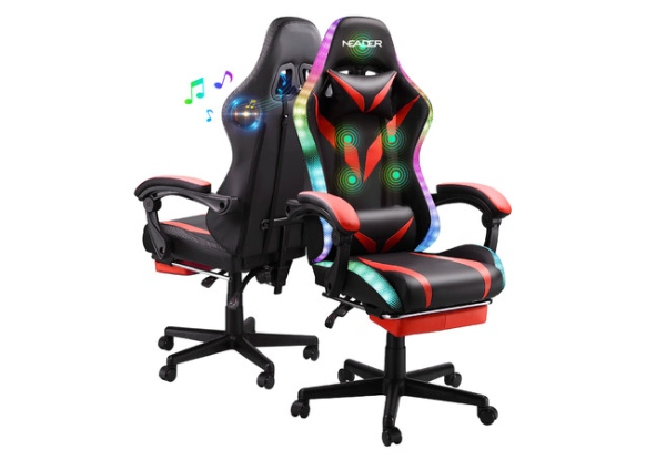 Neader High Back Gaming Office Massage Chair with Bluetooth Speaker & RGB LED Light