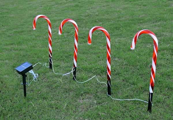 Solar-Powered Christmas Candy Cane Pathway Lights