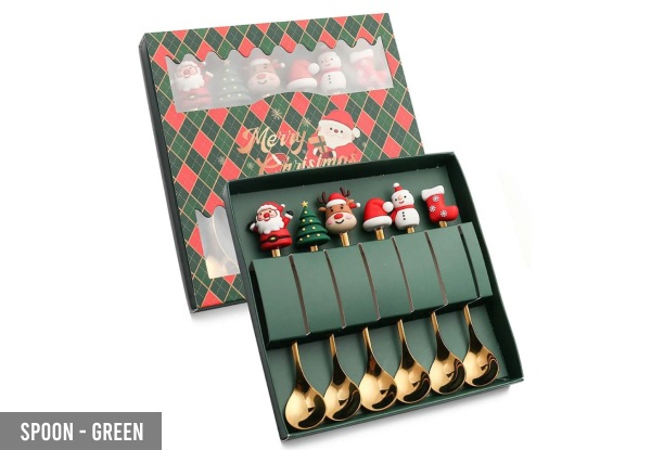 Six-Piece Christmas Festive Stainless Steel Fork & Spoon Set - Five Options Available