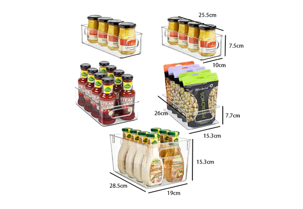 Five-Pack Clear Refrigerator Organiser with Cutout Handles