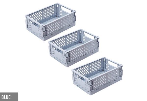 Three-Pack Mini Folding Plastic Basket Organisers - Six Colours Available