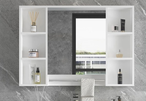 Bathroom Mirror Cabinet with Six-Compartments