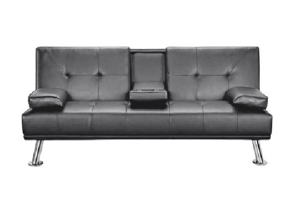 Three-Seater Convertible PU Leather Sofa Bed with Cup Holders - Two Colours Available