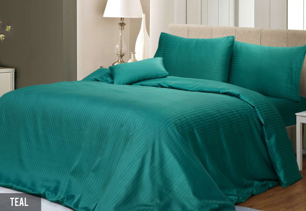 Three-Piece 1000TC Cotton Rich Pin Stripe Quilt Cover Set - Available in Five Colours & Two Sizes