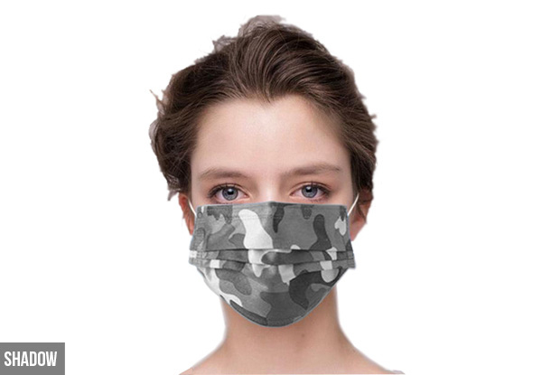 10-Pack of Camouflage Print Face Masks - Three Colours Available & Options for up to 60-Pack