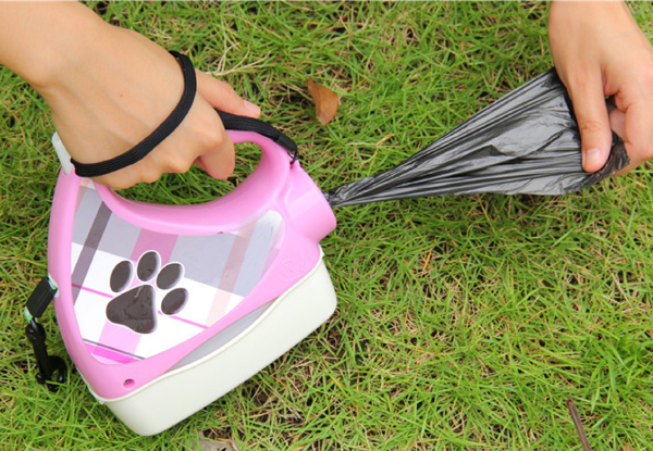 Four-in-One Retractable Dog Leash with Bowl, Bottle, Dispenser, Waste Bags - Two Colours Available
