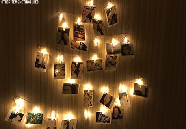USB Powered 50 LED Photo Clips String Lights in Warm White