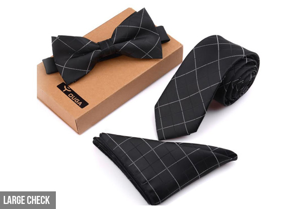 Three-Piece Tie, Bow Tie & Pocket Square Set - Nine Styles Available