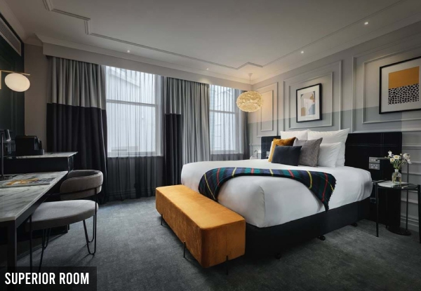 One-Night 5-Star Luxury Dunedin Getaway for Two incl. Two-Course Dinner, Bubbles on Arrival, Breakfast, Valet Parking, Early Check-In & Late Checkout - Option for Suites Available & Option for Two & Three Nights