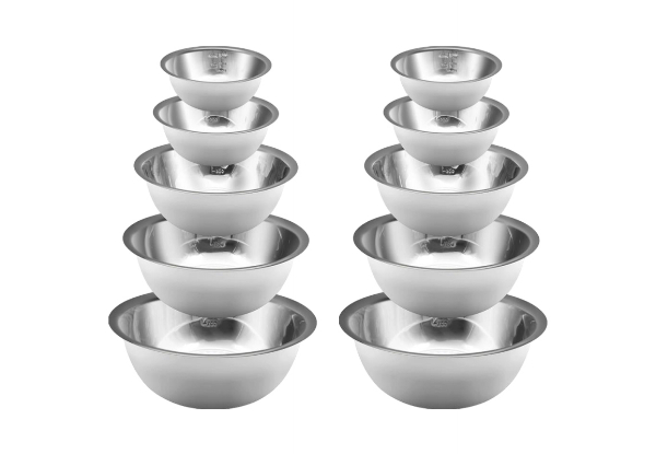 Five-Piece Stainless Steel Nesting Mixing Bowl Set - Option for Two Sets