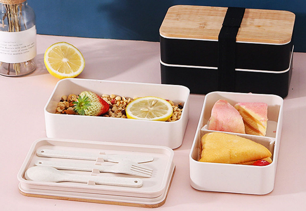 Two-Layer Leak-Proof Bento Box with Cutlery & Insulated Bag - Available in Two Colours & Option for Two