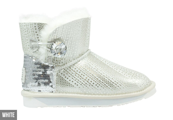 Aussie Connection Women’s Mini Sequin Crystal Button Sheepskin UGG Boots - Two Colours Available