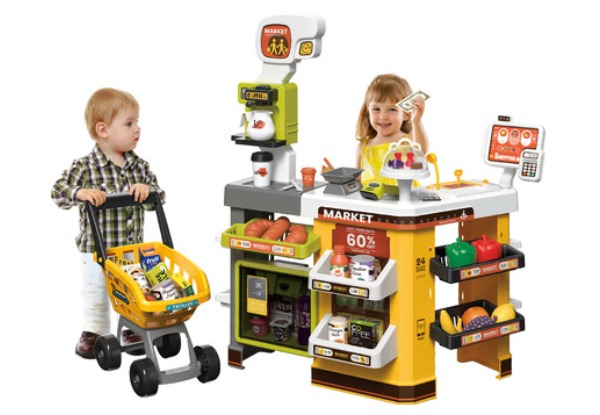 65-Piece  Kids Grocery Pretend Play Shop with Lights & Sounds